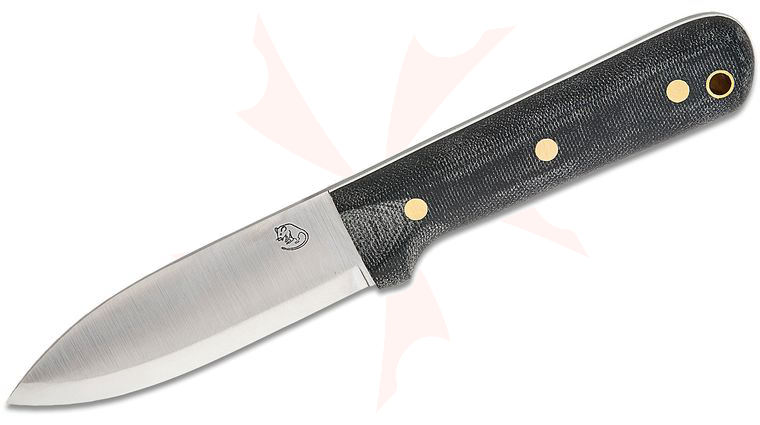 L.T. Wright Larry Roberts Signature Genesis Kephart Fixed Blade Knife 4.25 inch A2 Scandi Ground Satin Spear Point Blade, Black Canvas Micarta Handles with White Liners, Leather Sheath