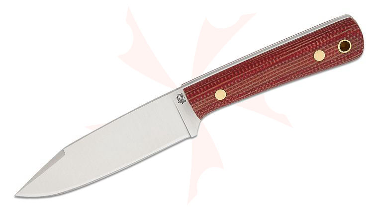 L.T. Wright Large Pouter Fixed Blade 4.6 inch AEB-L Flat Grind Seax Blade, Red Firedog Micarta Handles with White Liners, Leather Sheath