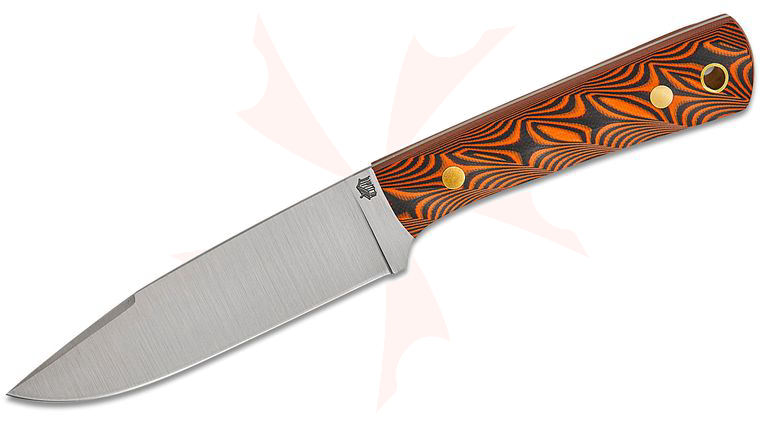 L.T. Wright Large Pouter Fixed Blade 4.6 inch AEB-L Flat Grind Satin Seax Blade, Twisted Black/Orange G10 Handles, Leather Sheath
