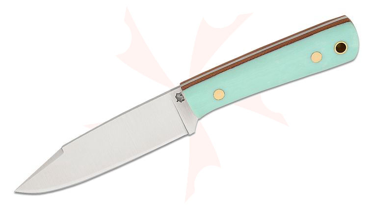 L.T. Wright Large Pouter Fixed Blade 4.6 inch AEB-L Flat Grind Seax Blade, Tiffany Blue G10 Handles with Natural Micarta Liners, Leather Sheath
