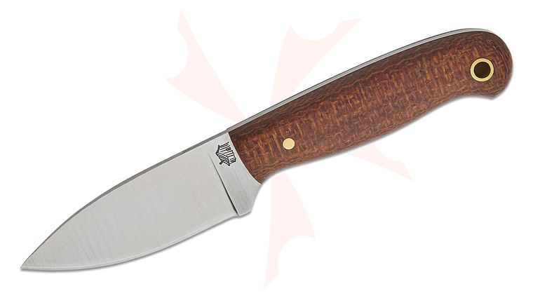 L.T. Wright Patriot 2.625 inch A2 Flat Grind Fixed Blade Knife, Brown Burlap Micarta, Leather Sheath