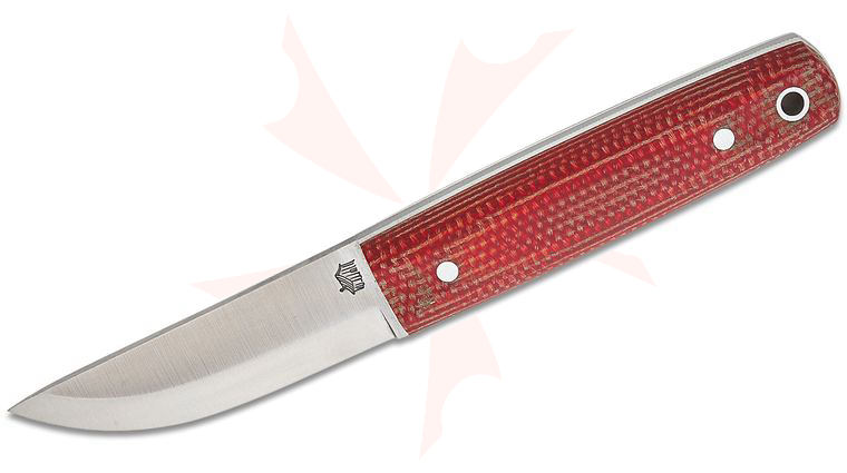 L.T. Wright Pronghorn Fixed Blade Knife 2.87 inch 3V Scandi Ground Blade, Red Fire Dog Micarta, White Liners, Leather Sheath