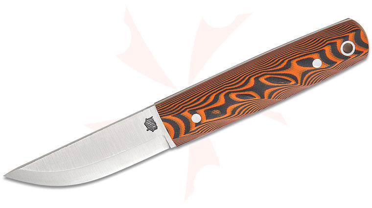 L.T. Wright Pronghorn Fixed Blade Knife 2.87 inch O1 Scandi Grind Fixed Blade Knife, Twist Black/orange G10 Handles, Leather Sheath