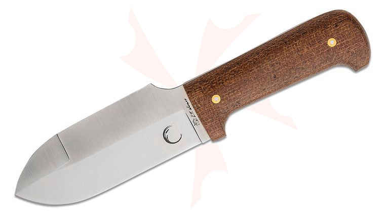 L.T. Wright Les Stroud Wild Harvest Foraging Tool Fixed Blade 6 inch Satin Spear Point Blade, Brown Burlap Micarta Handles, Leather Sheath with Dangler