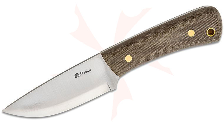 L.T. Wright XL Workhorse Fixed Blade Knife 4.13 inch O1 Satin Scandi Drop Point Blade, Green Canvas Micarta Handles, Leather Sheath