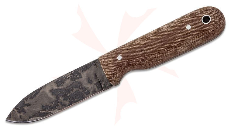 L.T. Wright Bushcrafter HC 3.95 inch Saber Grind 1075 Fixed Blade Knife, Rustic Brown Canvas Micarta, Leather Sheath