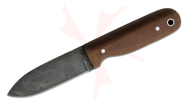 L.T. Wright Bushcrafter HC 3.95 inch Saber Grind 1075 Fixed Blade Knife, Natural Canvas Micarta, Leather Sheath