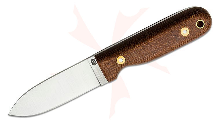 L.T. Wright Bushcrafter 3.95 inch CPM-MagnaCut Fixed Blade Knife, Flat Grind, Brown Burlap Micarta, Leather Sheath