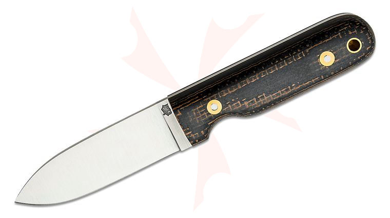 L.T. Wright Bushcrafter 3.95 inch CPM-MagnaCut Fixed Blade Knife, Flat Grind, Brown & Black Burlap Micarta, Leather Sheath