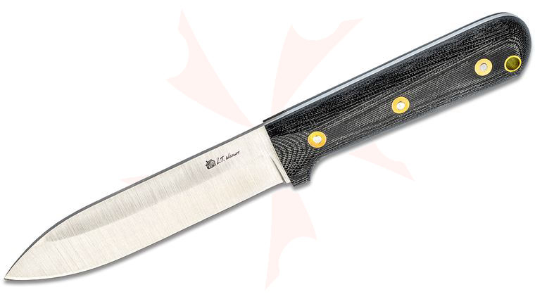 L.T. Wright Gen 5 5.1 inch A2 Saber Grind Kephart Fixed Blade Knife, Black Canvas Micarta, Leather Sheath