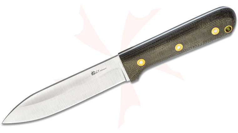 L.T. Wright Gen 5 5.1 inch A2 Saber Grind Kephart Fixed Blade Knife, Green Canvas Micarta, Leather Sheath