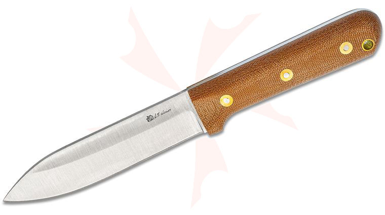 L.T. Wright Gen 5 5.1 inch A2 Saber Grind Kephart Fixed Blade Knife, Natural Canvas Micarta, Leather Sheath