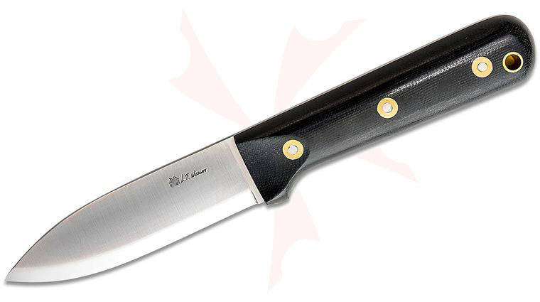 L.T. Wright Genesis Kephart Style 4.25 inch A2 Scandi Grind Fixed Blade Knife, Polished Black Canvas Micarta, Leather Sheath