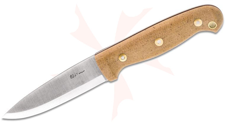 L.T. Wright GNS Scandi 4.38 inch O1 Fixed Blade Knife, Snakeskin Micarta, Red Liners, Leather Sheath