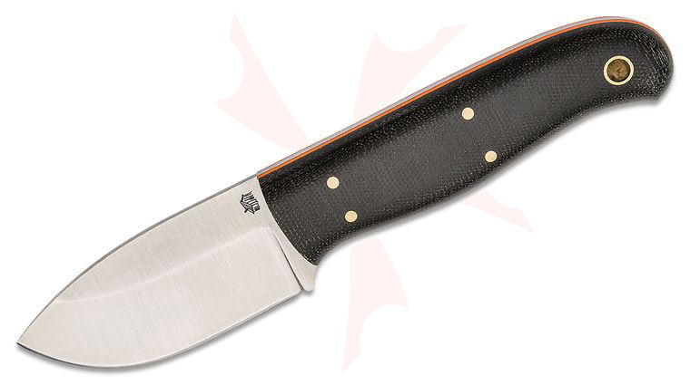 L.T. Wright GP Medium 3.12 inch AEB-L Saber Grind Fixed Blade Knife, Black Micarta, Orange Liners, Leather Sheath