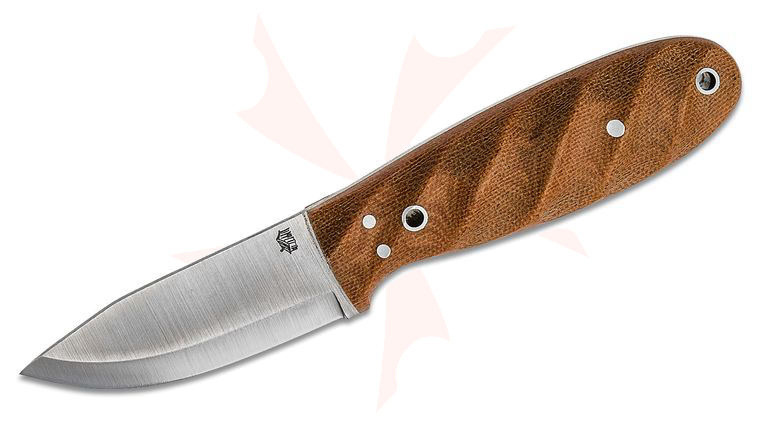L.T. Wright Holy Bushman V2 Twist 3.25 inch A2 Scandi Grind Fixed Blade Knife, Natural Micarta, Leather Sheath