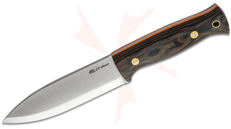 L.T. Wright Illuminous 5 Fixed Blade Knife 5.7 inch 3V Scandi Grind, Python Micarta, Orange Liners, Leather Sheath