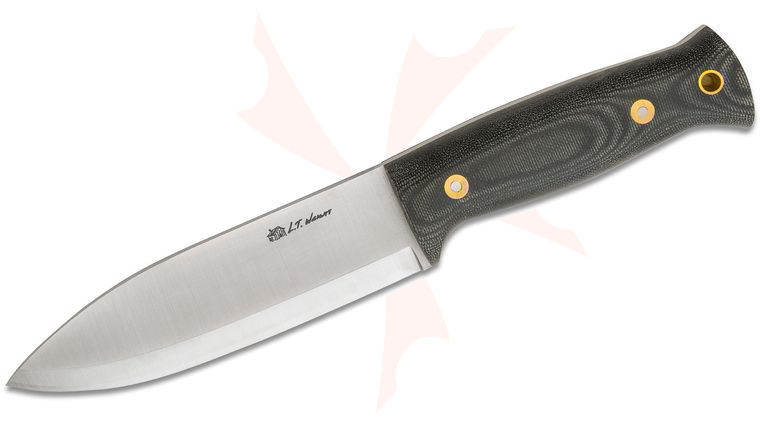 L.T. Wright Illuminous 5 Fixed Blade Knife 5.7 inch 3V Scandi Grind, Black Canvas Micarta, Leather Sheath