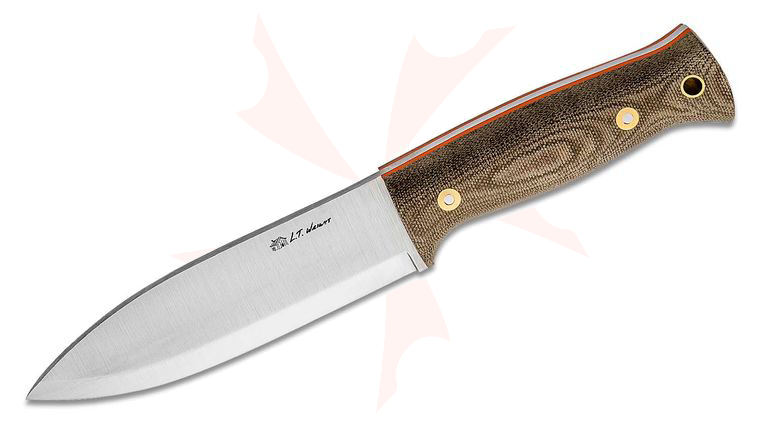 L.T. Wright Illuminous 5 Fixed Blade Knife 5.7 inch 3V Scandi Grind, Green Canvas Micarta, Orange Liners, Leather Sheath