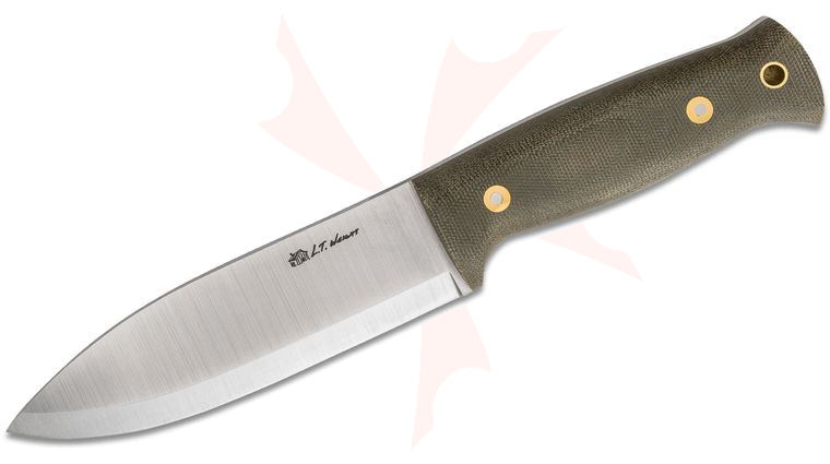 L.T. Wright Illuminous 5 Fixed Blade Knife 5.7 inch 3V Scandi Grind, Green Canvas Micarta, Leather Sheath