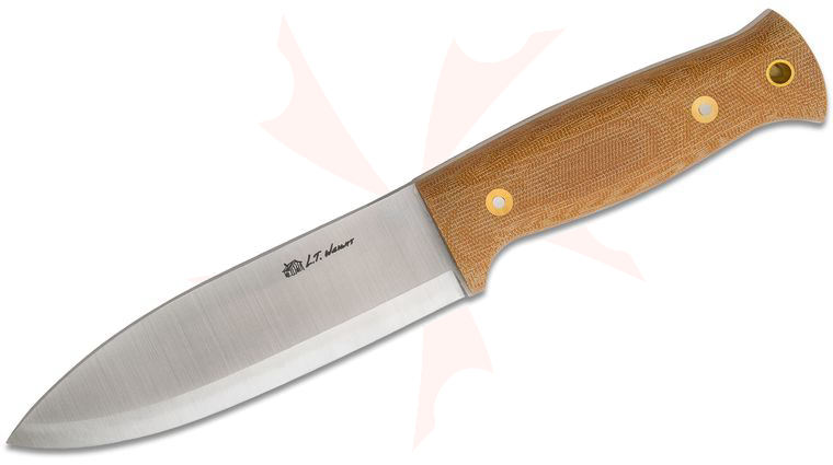 L.T. Wright Illuminous 5 Fixed Blade Knife 5.7 inch 3V Scandi Grind, Natural Canvas Micarta, Leather Sheath