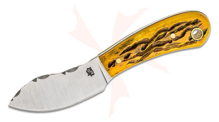 L.T. Wright Lil' Muk 2.5 inch 3V Fixed Blade Knife, Jigged Yellow Bone, Black Liners Liners, Leather Sheath