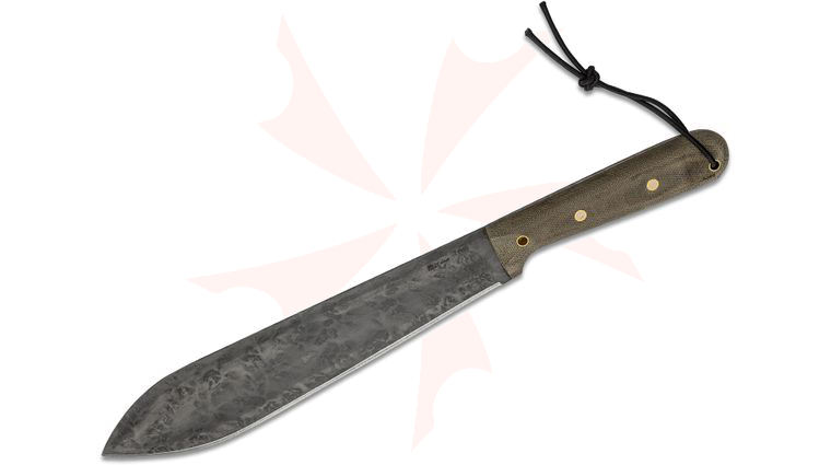 L.T. Wright Overland Machete 12.25 inch 1075 Fixed Blade, Green Micarta, Leather Sheath