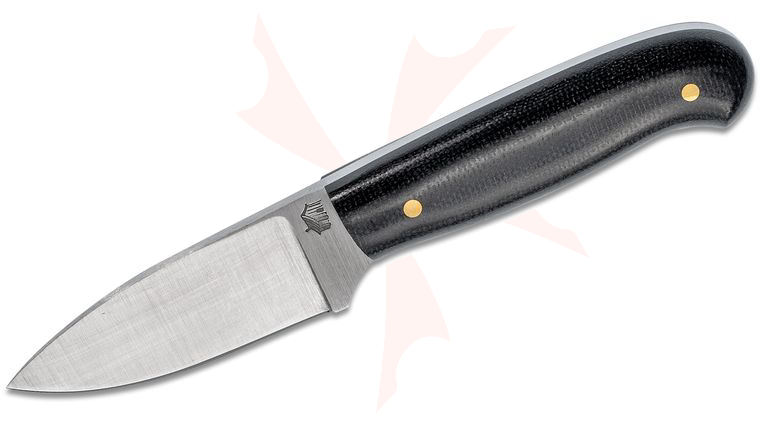 L.T. Wright Patriot 2.625 inch A2 Flat Grind Fixed Blade Knife, Polished Black Canvas Micarta, Leather Sheath