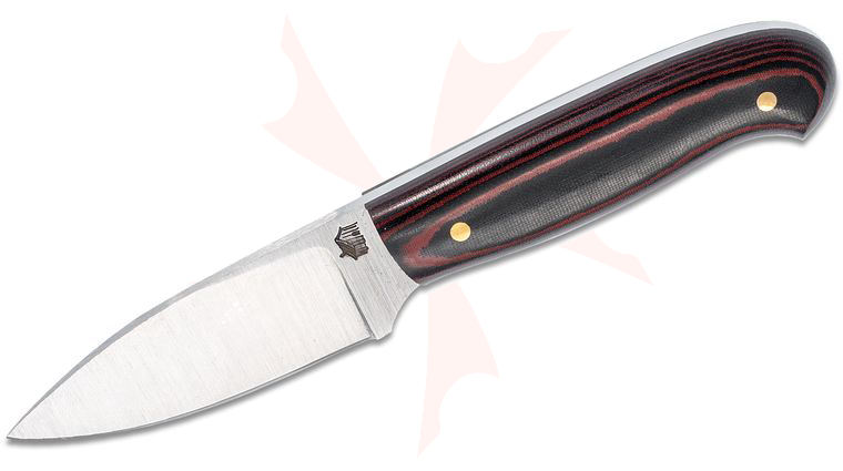 L.T. Wright Patriot 2.625 inch A2 Flat Grind Fixed Blade Knife, Polished Red and Black Linen Micarta, Leather Sheath
