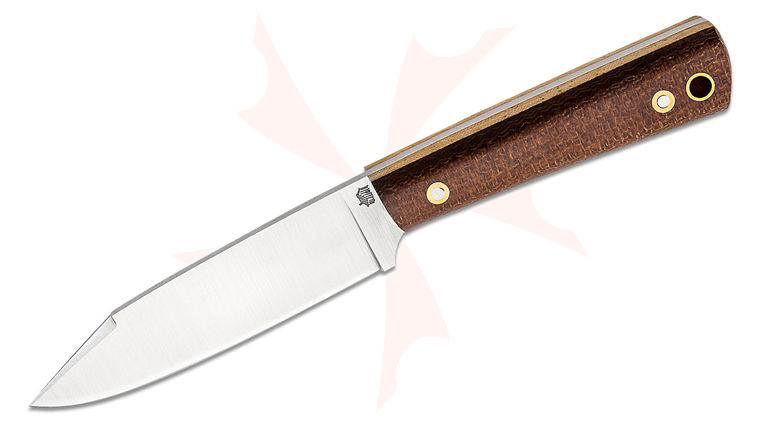 L.T. Wright Large Pouter Fixed Blade 4.6 inch AEB-L Flat Grind Seax Blade, Brown Burlap Micarta Handles with Snakeskin Liners, Leather Sheath