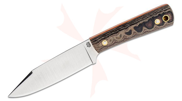L.T. Wright Large Pouter Fixed Blade 4.6 inch AEB-L Flat Grind Seax Blade, Python Micarta Handles with Orange Liners, Leather Sheath