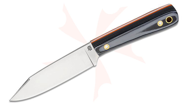 L.T. Wright Large Pouter Fixed Blade 4.6 inch AEB-L Flat Grind Seax Blade, Gray/Black G10 Handles with Orange Liners, Leather Sheath