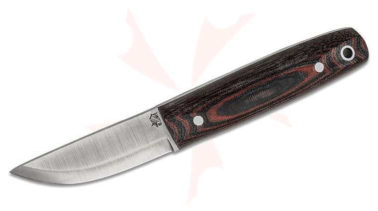 L.T. Wright Pronghorn 2.87 inch O1 Scandi Grind Fixed Blade Knife, Red/Black Linen Micarta, Leather Sheath
