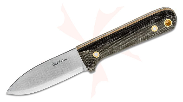 L.T. Wright Skinny Next Gen 3.3 inch AEB-L Scandi Grind Kephart Fixed Blade Knife, Green Micarta, Snakeskin Micarta Liners, Leather Sheath