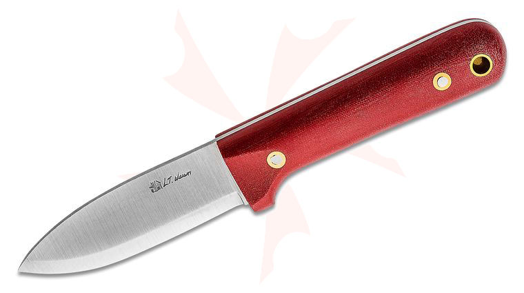 L.T. Wright Skinny Next Gen 3.3 inch AEB-L Scandi Grind Kephart Fixed Blade Knife, Red Linen Micarta, Leather Sheath