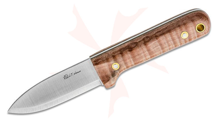 L.T. Wright Skinny Next Gen 3.3 inch AEB-L Scandi Grind Kephart Fixed Blade Knife, Maple, OD Liners, Leather Sheath