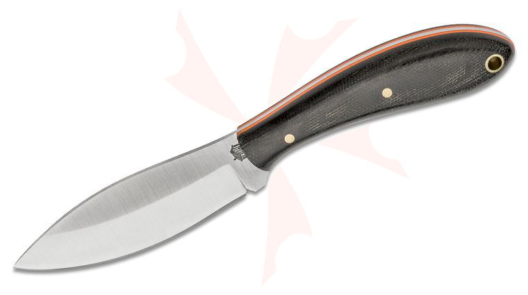 L.T. Wright Small Northern Hunter 3.5 inch AEB-L Saber Grind Fixed Blade Knife, Matte Black Micarta, Orange Liners, Leather Sheath