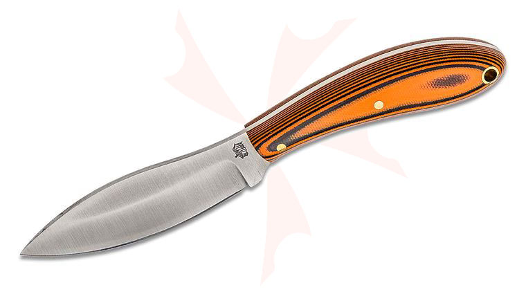 L.T. Wright Small Northern Hunter 3.5 inch AEB-L Saber Grind Fixed Blade Knife, Polished Black and Orange G10, Leather Sheath