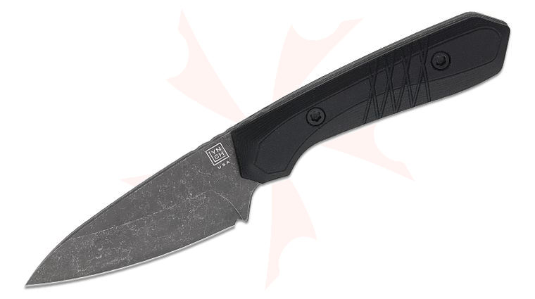 LynchNW Lynch Northwest Sparrow Seven Pocket Fixed Blade Knife 3.31 inch CTS-XHP Acidwashed Drop Point Blade, X Milled Double Black Micarta Handles, Black Redeemed Creations Leather Pocket Sheath