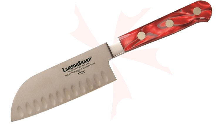 Lamson USA 5 inch Fire Forged Kullenschliff Santoku Knife, Kirinite Handle