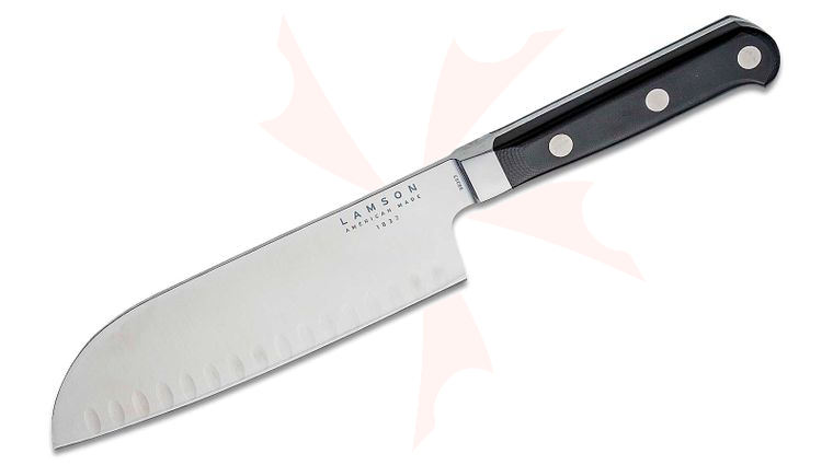 Lamson USA 7 inch Midnight Forged Granton Edge Santoku Knife, Black G10 Handle