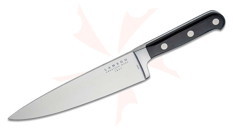 Lamson USA 8 inch Midnight Forged Chef's Knife, Black G10 Handle