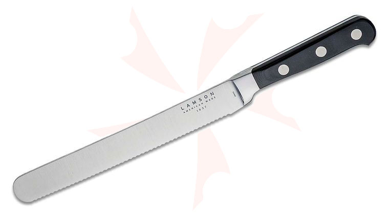 Lamson USA 8 inch Midnight Forged Serrated Bread Knife, Black G10 Handle