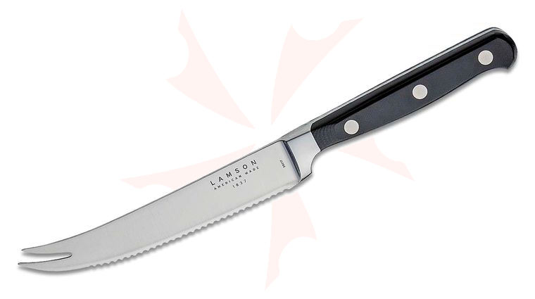 Lamson USA 5 inch Midnight Forged Serrated Tomato Knife, Black G10 Handle