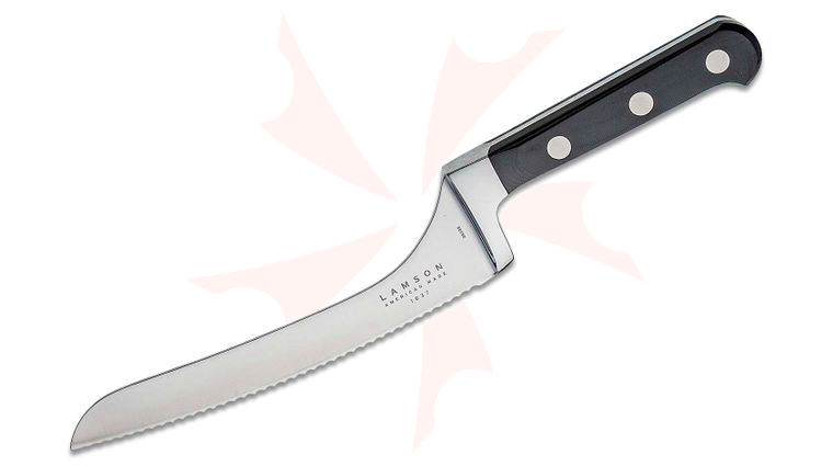 Lamson USA 7 inch Midnight Forged Offset Serrated Bread Knife, Black G10 Handle
