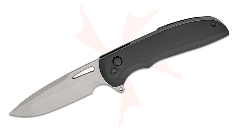 Latama Cutlery Yuuki Button Lock Flipper Knife 3.5 inch CPM-20CV Stonewashed Drop Point Blade, Black Titanium Handles