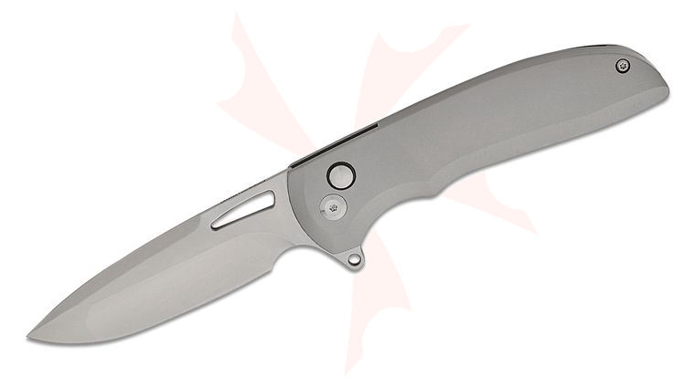 Latama Cutlery Yuuki Button Lock Flipper Knife 3.5 inch CPM-20CV Stonewashed Drop Point Blade, Blasted Titanium Handles
