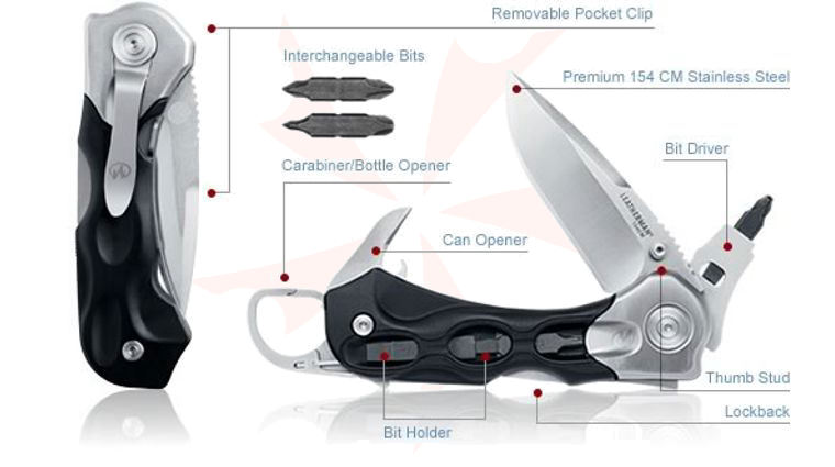 Leatherman Folder w/Bit Driver 6 Bits 3.1 inch Plain 154CM Steel Blade