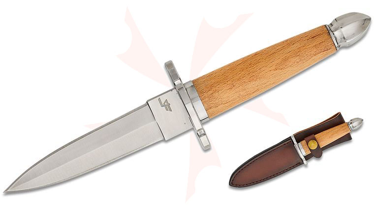 CAS Iberia Legacy Arms Medieval Feast Knife 4.5 inch Double Edge Blade, Wooden Handle, Leather Sheath