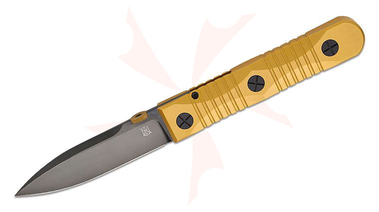 Les George/Allen Elishewitz Ek Integral Folding Knife 3.75 inch M390 Black DLC Dirk Blade, Machined Single-Piece Titanium Handle, Black DLC Hardware